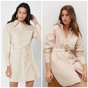 Mango Button Down Shirt Dress Beige New
